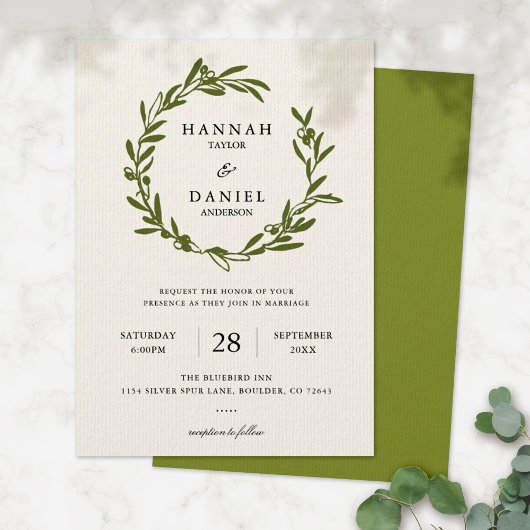Carte de Faire-part de mariage Olive Wreath | Ivoi