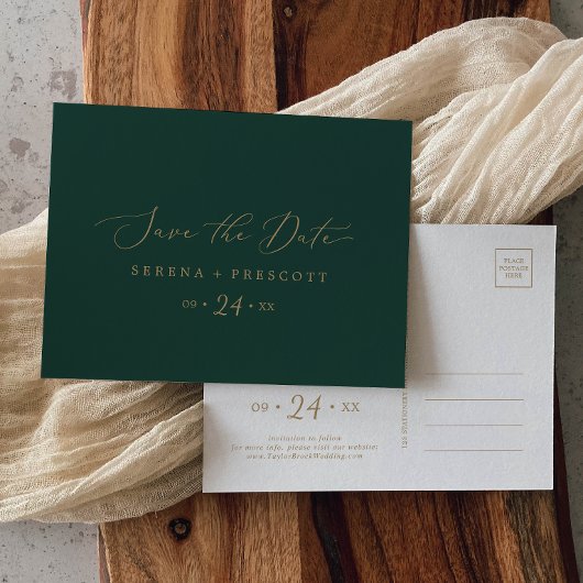 Carte de faire-part de mariage or et vert délicat