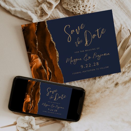 Carte de Faire-Part de Mariage Orange Brûlé Agate 