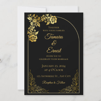 Carte de Faire-part de mariage royale Black Gold d