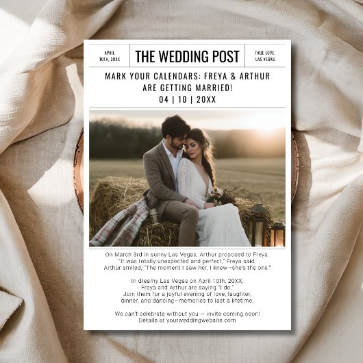 Carte de faire-part de mariage style journal rusti