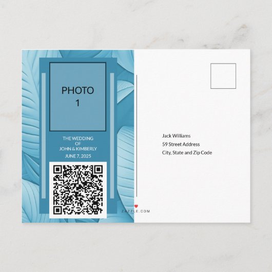 Carte de faire-part de mariage Turquoise Tropical (Dos)