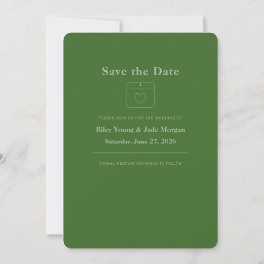 Carte de Faire-Part de Mariage Vert à Plat "Save T (Dos)