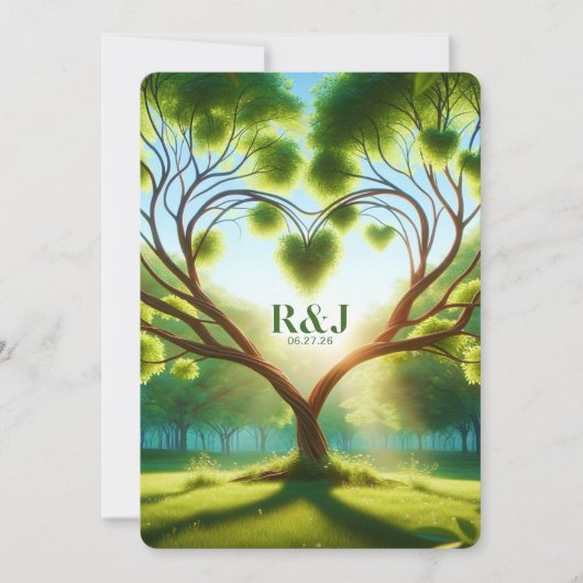 Carte de Faire-Part de Mariage Vert à Plat "Save T (Devant)