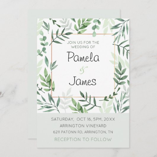 Carte de Faire-part de mariage Vignoble Feuille aq (Devant / Derrière)