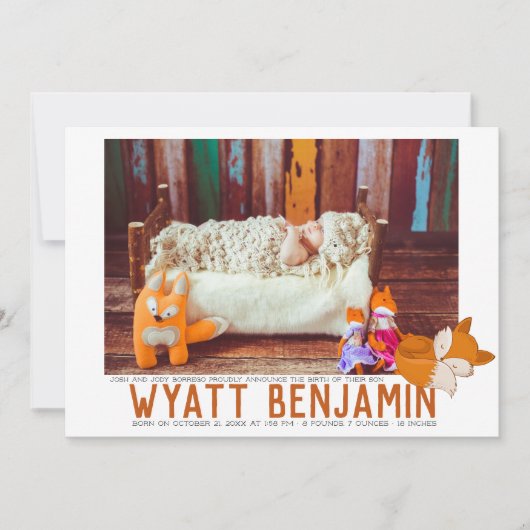 Carte de Faire-part de naissance à thème Fox (Devant)