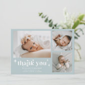 Carte de Faire-part de naissance bleue Retro Stars (Debout devant)