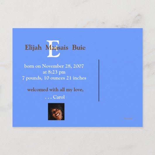 Carte de faire-part de naissance de bébé (Dos)