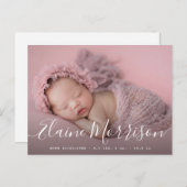 carte de faire-part de naissance de bébé à script  (Devant / Derrière)