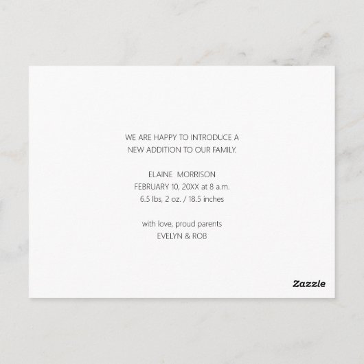 carte de faire-part de naissance de bébé à script  (Dos)