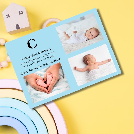 Carte de Faire-part de naissance Monogram Blue Bab