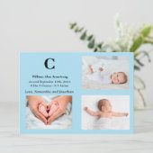 Carte de Faire-part de naissance Monogram Blue Bab (Debout devant)