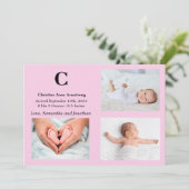 Carte de Faire-part de naissance Monogramme rose b (Debout devant)