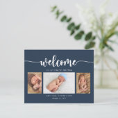 Carte de Faire-part de naissance photo bleue de la (Debout devant)