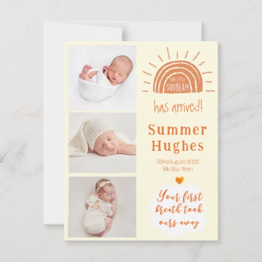 Carte de faire-part de naissance photo Ray of suns (Devant)