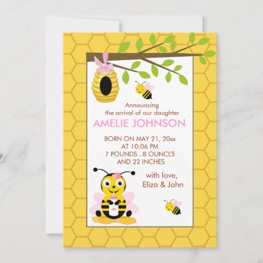 Carte de Faire-part de naissance pour bébé Bumble  (Devant)