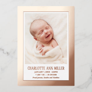 Carte de Faire-part de naissance rose Gold encadré
