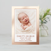 Carte de Faire-part de naissance rose Gold encadré (Debout devant)