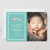 Carte de Faire-part de naissance Turquoise photo O (Devant)