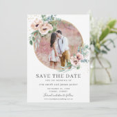 Carte de faire-part de photo florale rose et eucal (Debout devant)