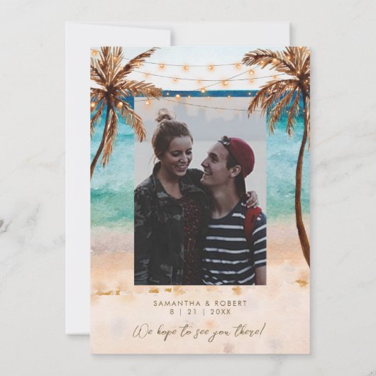 carte de faire-part de plage avec palmiers (Dos)