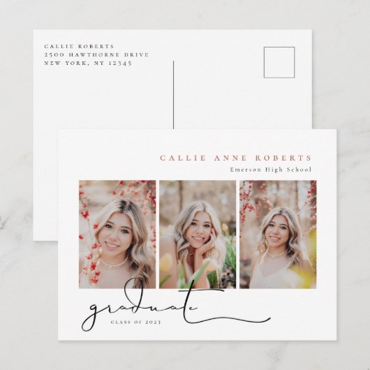 Carte de faire-part de remise de diplôme avec phot (Devant / Derrière)