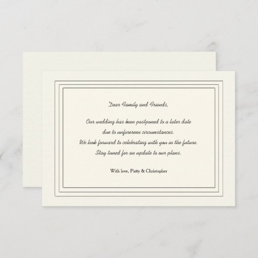 Carte de Faire-part de report classique (Devant / Derrière)