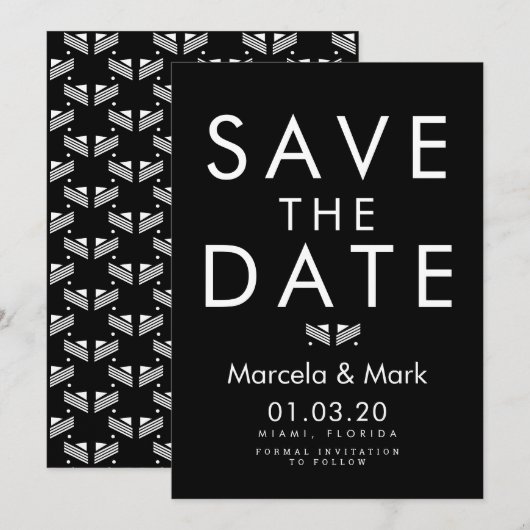 Carte de faire-part de typographie moderne noir et (Devant / Derrière)