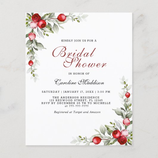 Carte de faire-part élégante de greenery hivernal  (Devant)