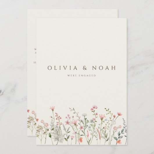 Carte de Faire-part Fiançailles Fleur sauvage simp (Devant / Derrière)
