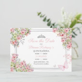 Carte de Faire-Part Floral Blush Rose et Vert (Debout devant)