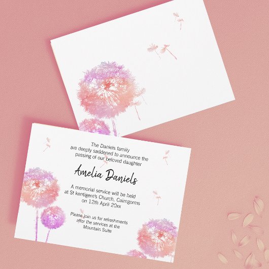 Carte de Faire-part funéraire Dandelion Delicy