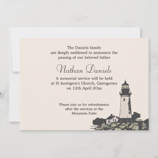 Carte de Faire-part funéraire du phare du Cap (Devant)