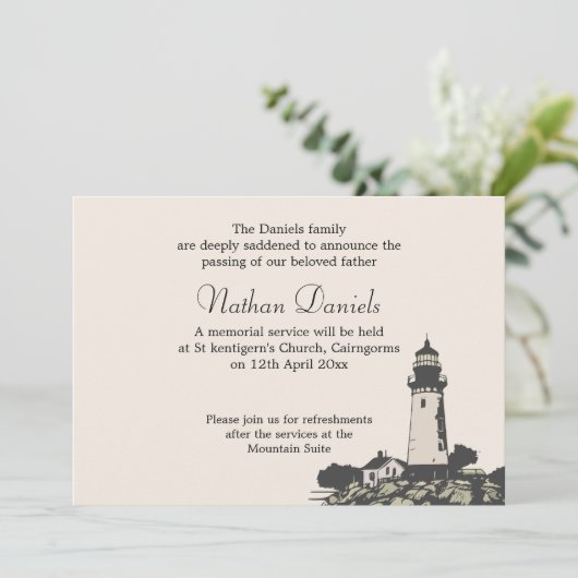 Carte de Faire-part funéraire du phare du Cap (Debout devant)