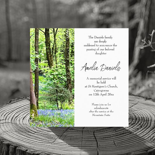Carte de Faire-part funéraire en bois de Bluebell