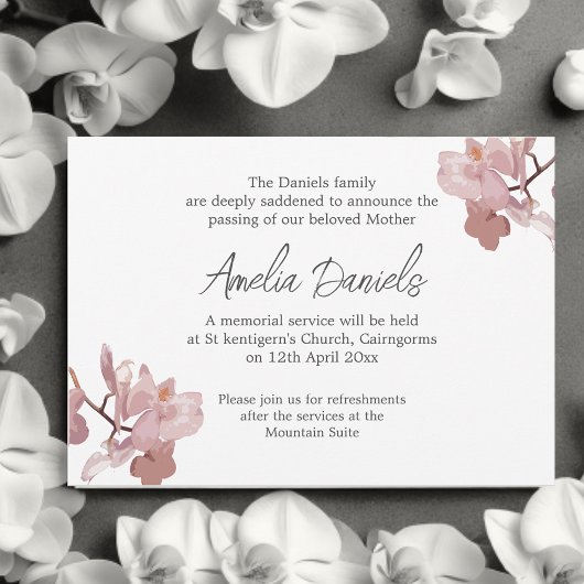 Carte de Faire-part funéraire pour orchidée rose