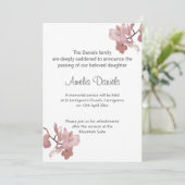 Carte de Faire-part funéraire pour orchidée rose (Debout devant)