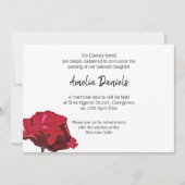 Carte de Faire-part funéraire Red Rose (Devant)