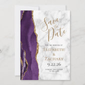 Carte de Faire-Part Mariage Agate Violet Or Marbre (Devant)