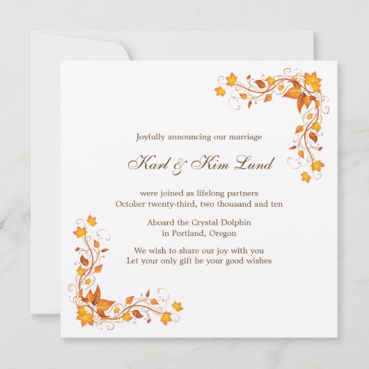 Carte de Faire-part Mariage Foliage 1 automne (Devant)