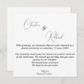 Carte de faire-part Mariage privé customisée (Devant / Derrière)