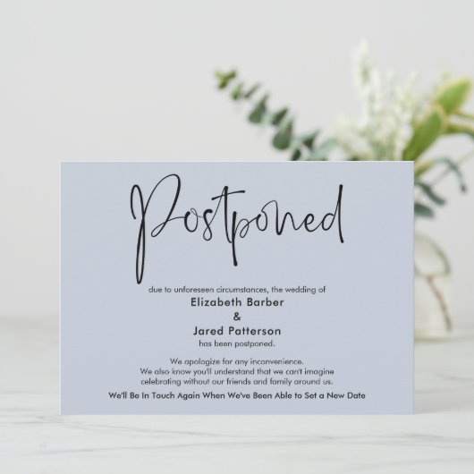 Carte de Faire-part Mariage reportée Dusty Blue (Debout devant)