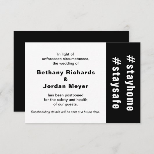 Carte de Faire-part Mariage reportée sans risque (Devant / Derrière)