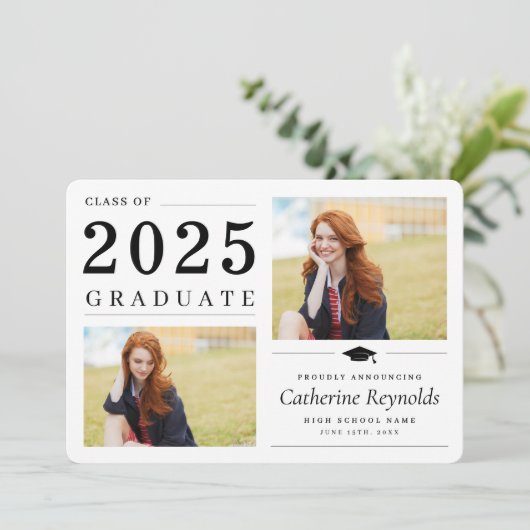 Carte de Faire-part moderne 2 Photo simple Graduat (Debout devant)