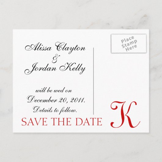 Carte de Faire-part Monogramme Mariage rouge et bl (Dos)