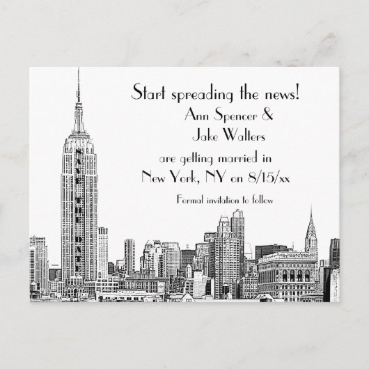 Carte de faire-part NYC Skyline Etched 01B (Devant)