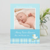 Carte de faire-part photo de nouveau-né - chèque b (Debout devant)