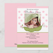 Carte de Faire-part photo pour bébé petit pois dou (Devant / Derrière)