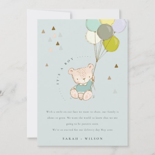 Carte de Faire-part pour bébé à ballons à oreille  (Devant)