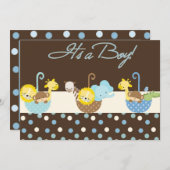 Carte de Faire-part pour bébé bleu Brown (Devant / Derrière)